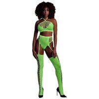 Glow In The Dark Two Piece With Crop Top And Stockings Green OS