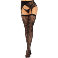 Lace Thigh Tighs And Garterbelt Black